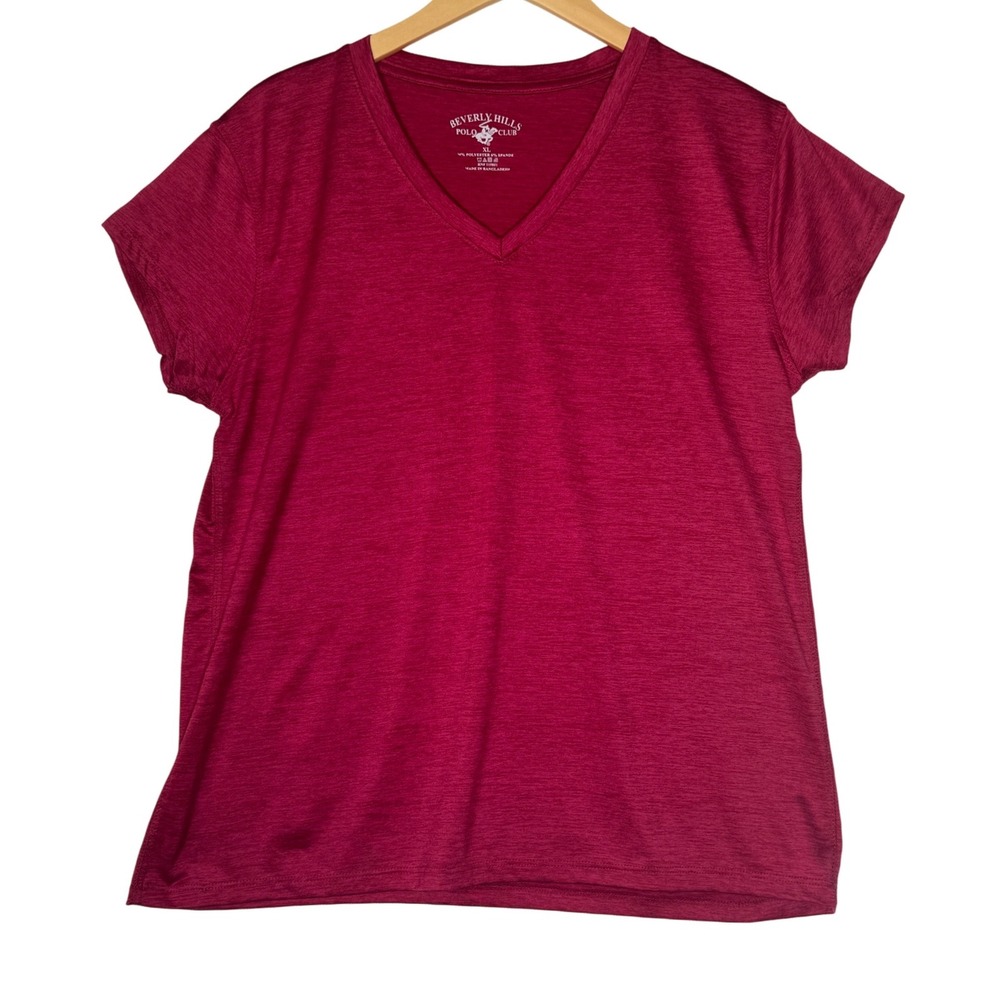 Womens‎ Size XL Beverly Hills Polo Club Pink V Neck Short Sleeve Tee Top